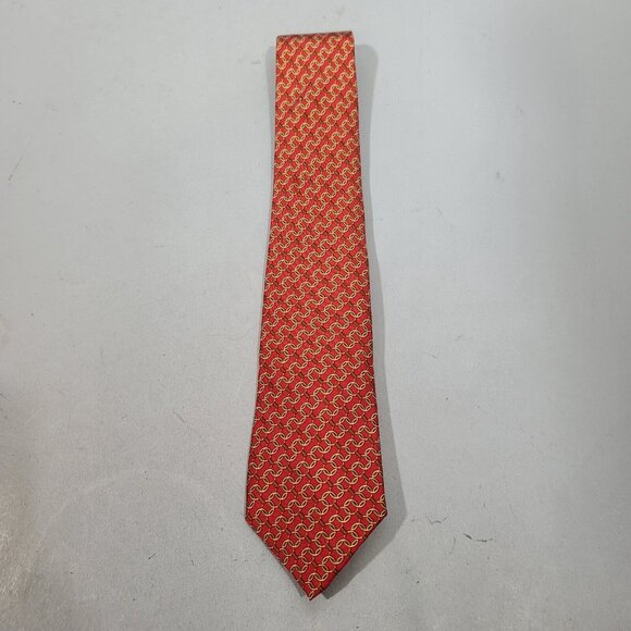 HERMÈS Paris 100% Silk Necktie Red Chain Link Pattern - Picture 4 of 6